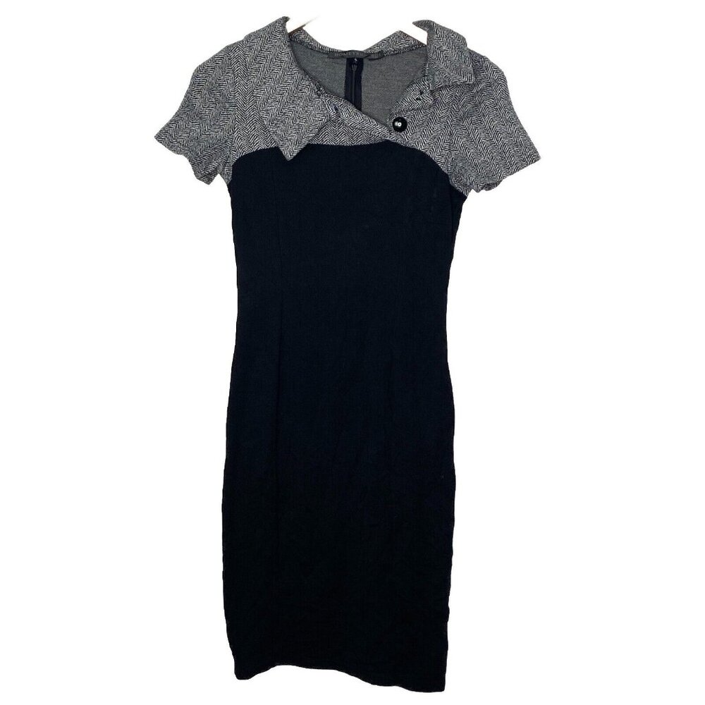 Homeyee sweater Dress mid length knee length black gray short sleeve Size 4